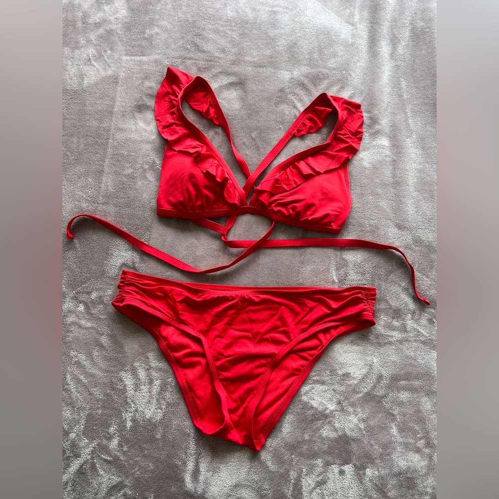 Target Red Ruffle Detail Bikini - Large